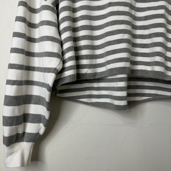 XL Anthropologie Daily Practice Grey White Striped Cropped Pullover Sweater Cozy - Picture 6 of 7
